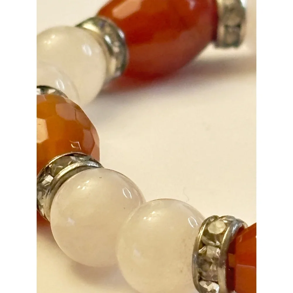 Carnelian Rose Quartz Crystal Rondelle Stretch Bracelet Beaded Gemstone 7 Inch
